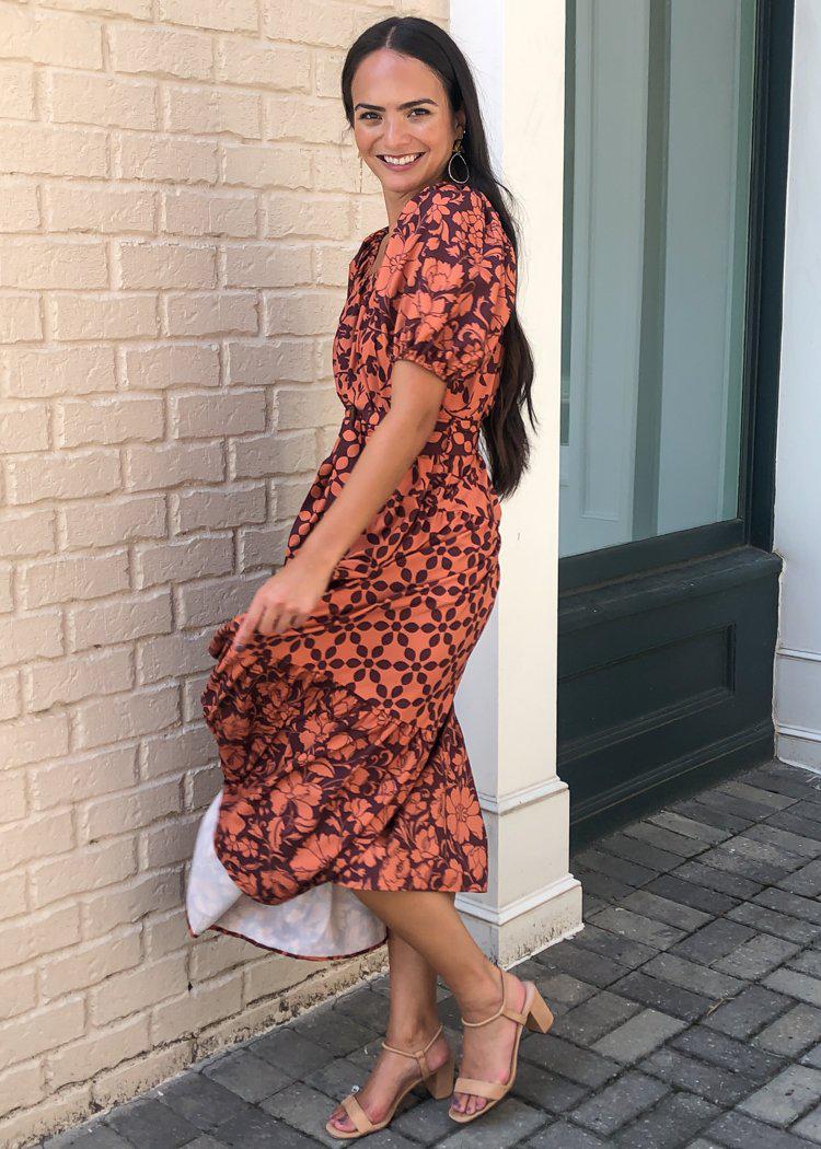 Sangria Tiered Puff Sleeve Maxi Dress-Hand In Pocket