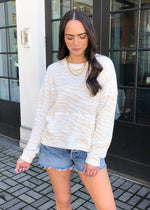 RD Style Tiger Stripe Long Sleeve Pullover - Beige/White-Hand In Pocket