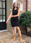 Bobi Sleeveless Ruched Dress -Black-Hand In Pocket