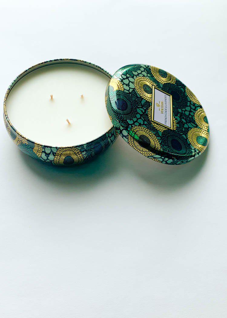 Voluspa 3 Wick Tin Candle - French Cade & Lavender-Hand In Pocket