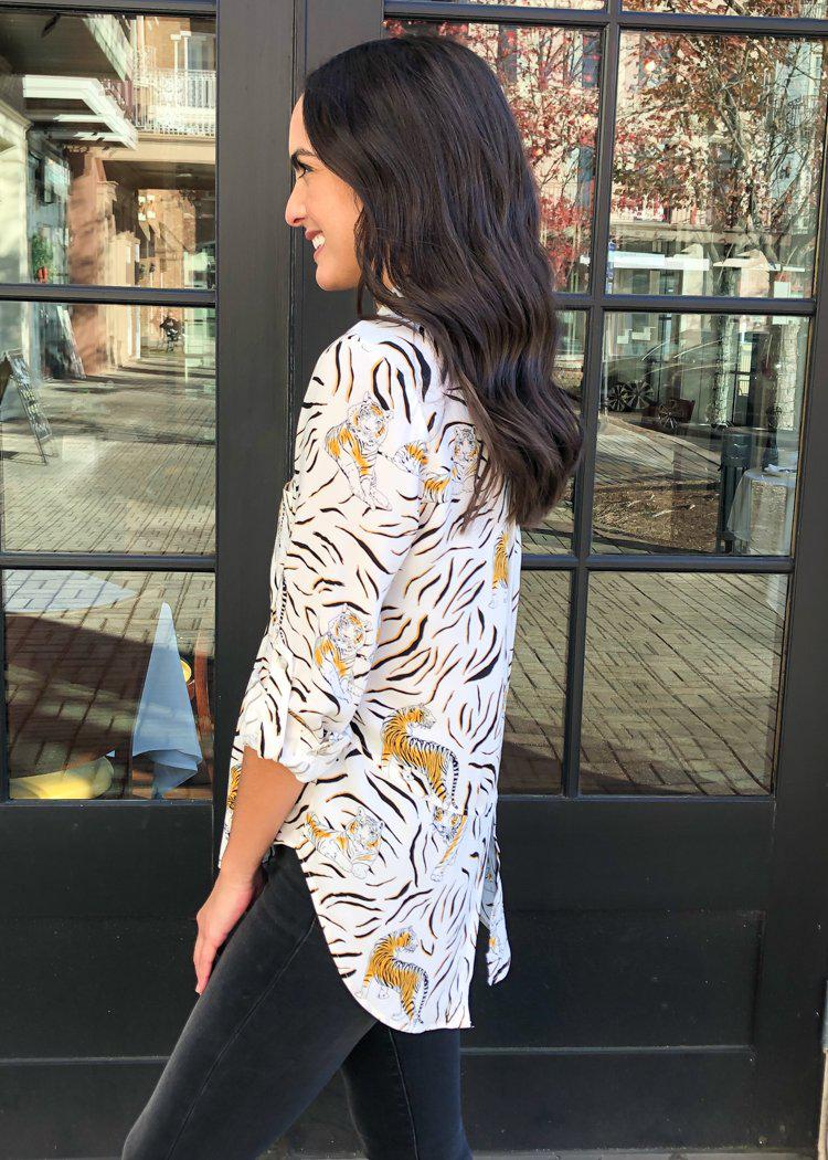 Velvet Heart Riley Button Down Top -Tiger Stripe-Hand In Pocket