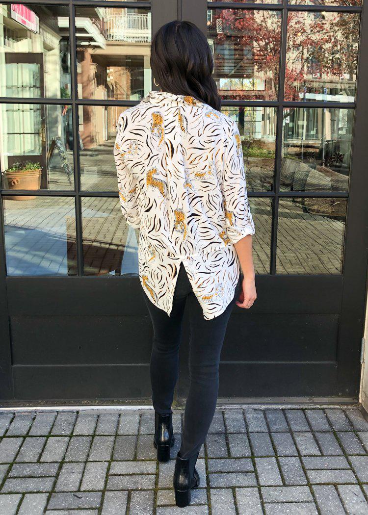 Velvet Heart Riley Button Down Top -Tiger Stripe-Hand In Pocket