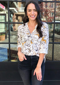Velvet Heart Riley Button Down Top -Tiger Stripe-Hand In Pocket