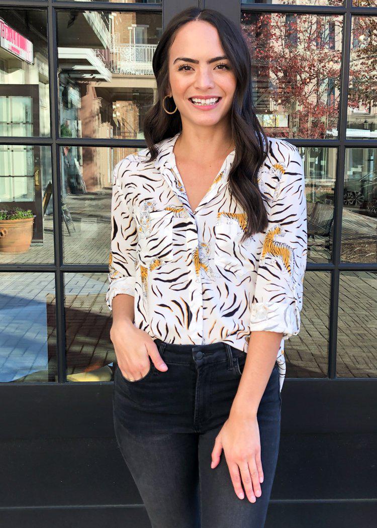 Velvet Heart Riley Button Down Top -Tiger Stripe-Hand In Pocket