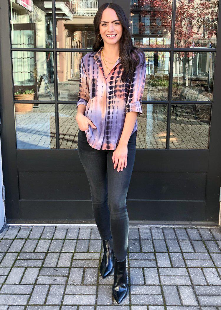 Velvet Heart Riley Button Down Top -Tie Dye-Hand In Pocket