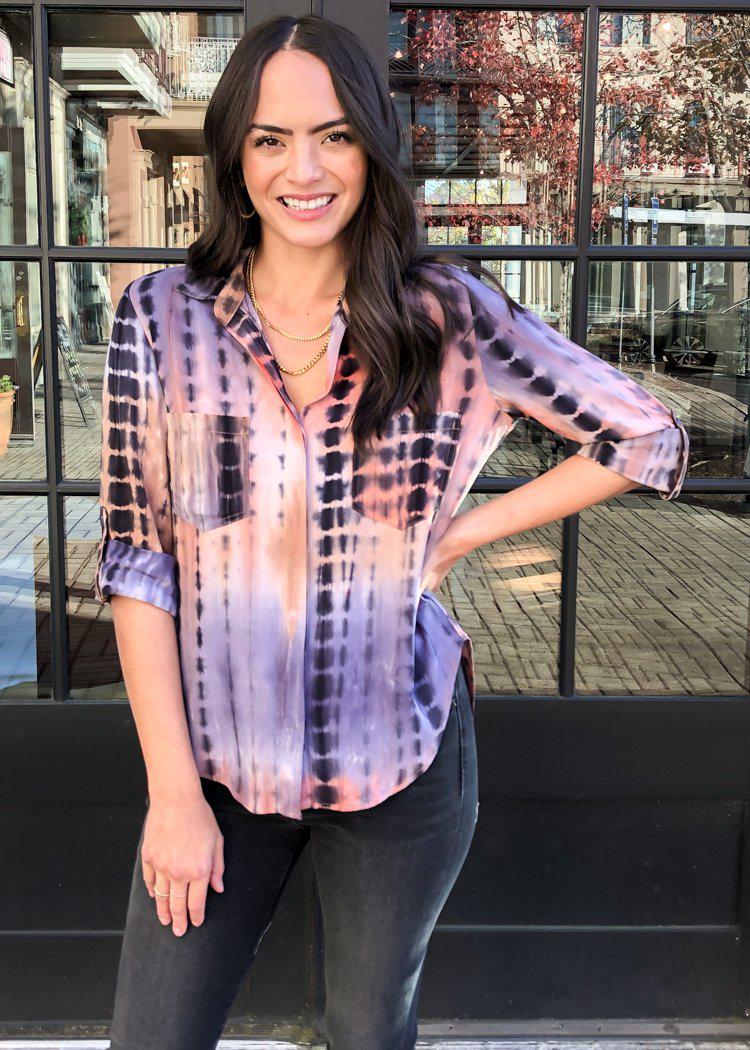 Velvet Heart Riley Button Down Top -Tie Dye-Hand In Pocket