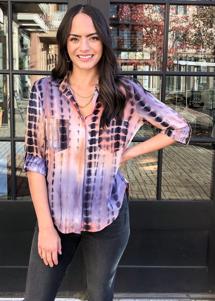 Velvet Heart Riley Button Down Top -Tie Dye-Hand In Pocket