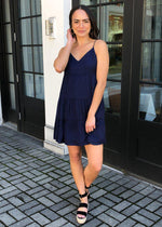 Miramar Babydoll Inspired Shift Dress - Deep Navy-Hand In Pocket