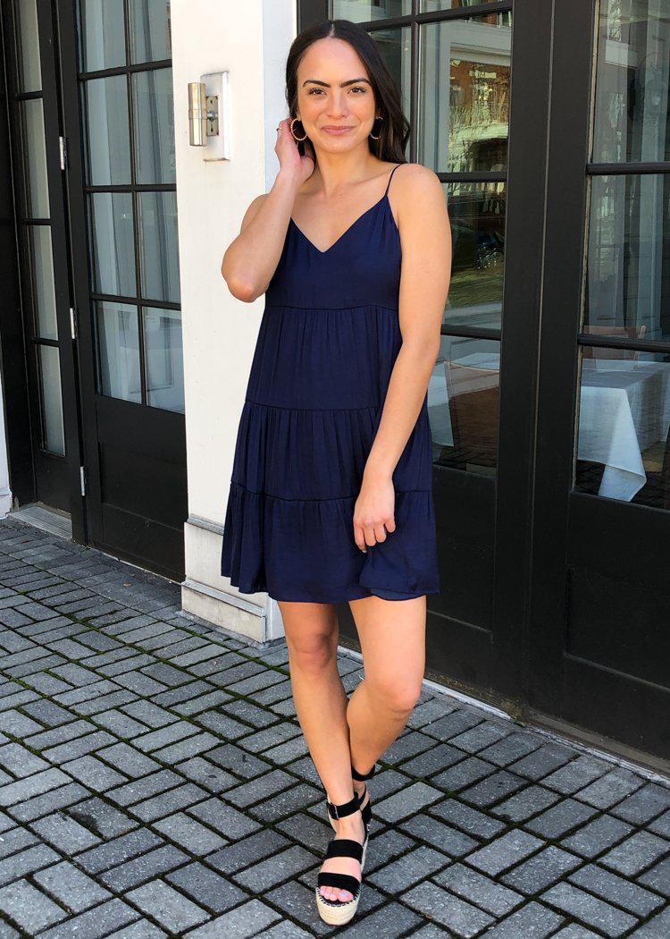 Miramar Babydoll Inspired Shift Dress - Deep Navy-Hand In Pocket