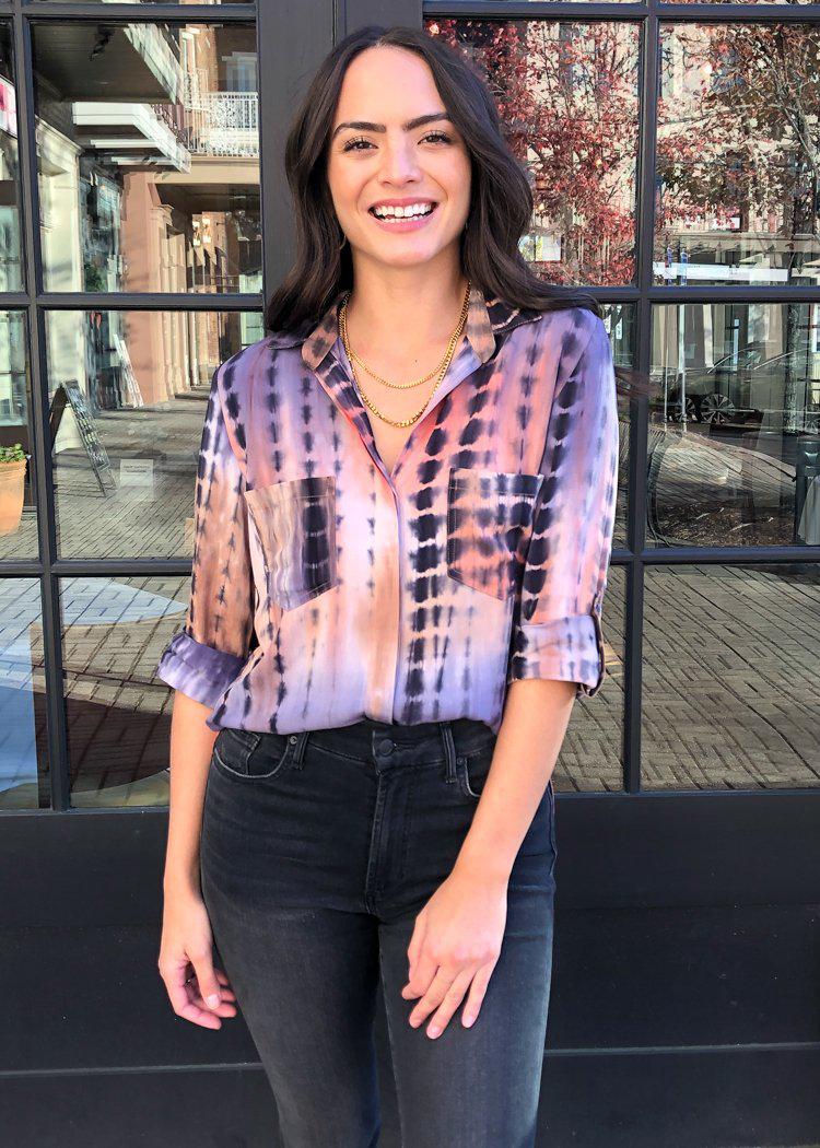 Velvet Heart Riley Button Down Top -Tie Dye-Hand In Pocket