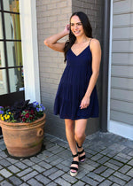 Miramar Babydoll Inspired Shift Dress - Deep Navy-Hand In Pocket