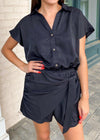 Manila Short Sleeve Wrap Romper - Black-Hand In Pocket