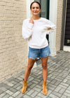 Michael Stars Bobbi Long Sleeve Crewneck Pullover-Chalk-Hand In Pocket