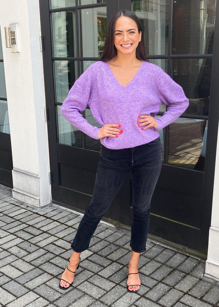 RD Style Ladies Knit V-Neck Long Sleeve Sweater-Hand In Pocket