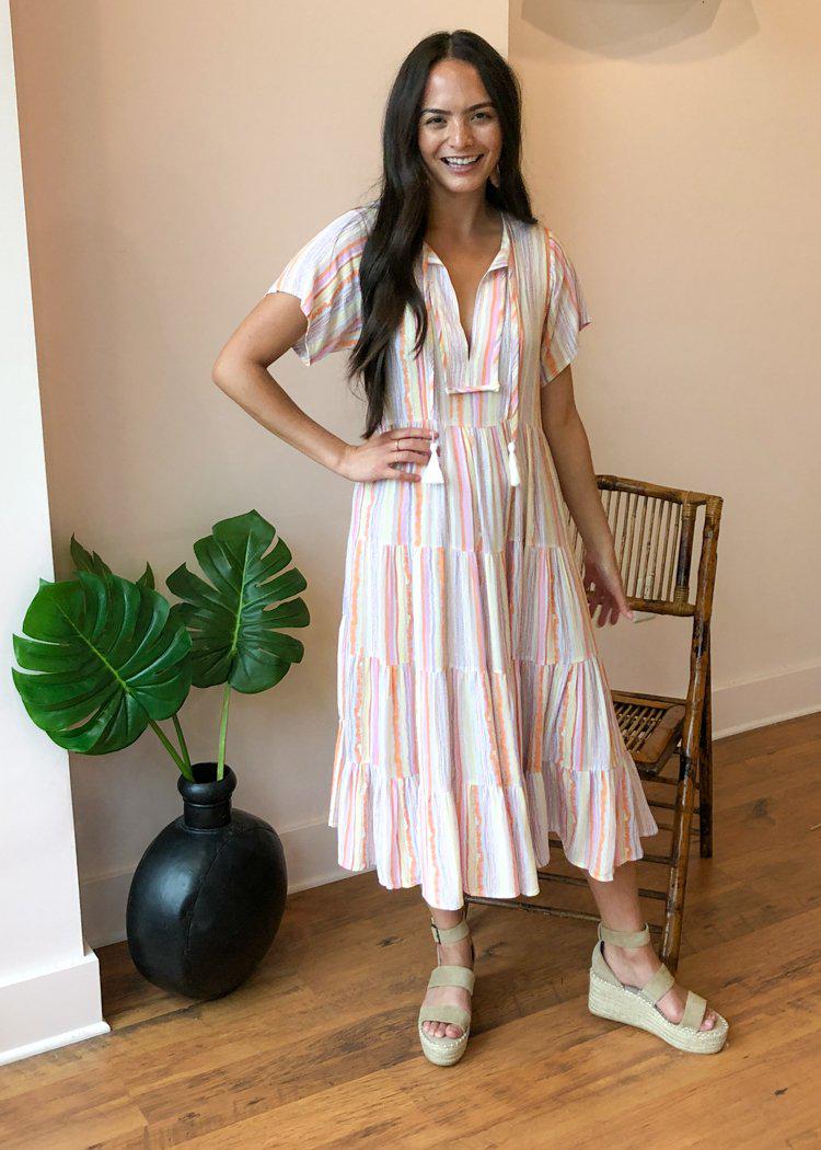 Karlie West Lane Striped Tiered Maxi Dress-Hand In Pocket