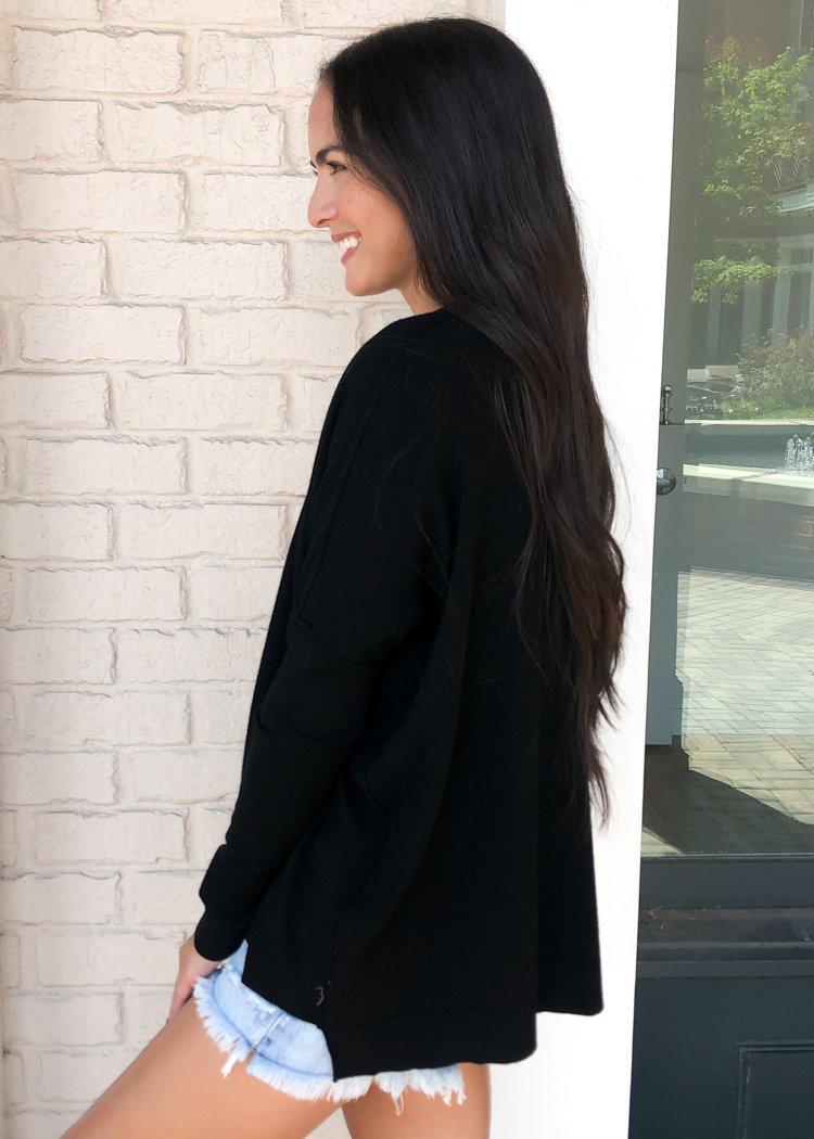 Karlie Boxy Crew Neck Sweater - Black-Hand In Pocket