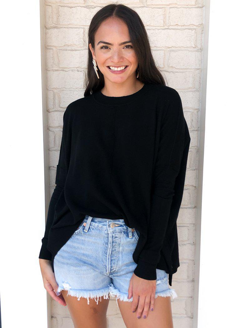 Karlie Boxy Crew Neck Sweater - Black-Hand In Pocket