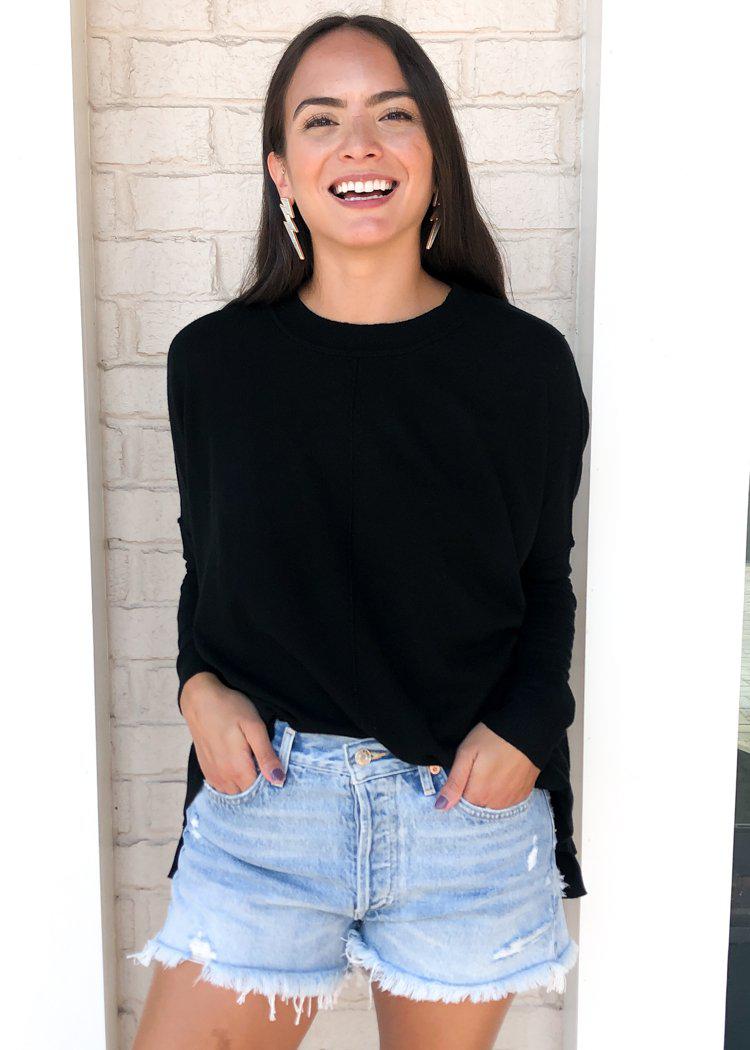 Karlie Boxy Crew Neck Sweater - Black-Hand In Pocket