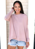 Karlie Boxy Crew Neck Sweater - Mauve-Hand In Pocket