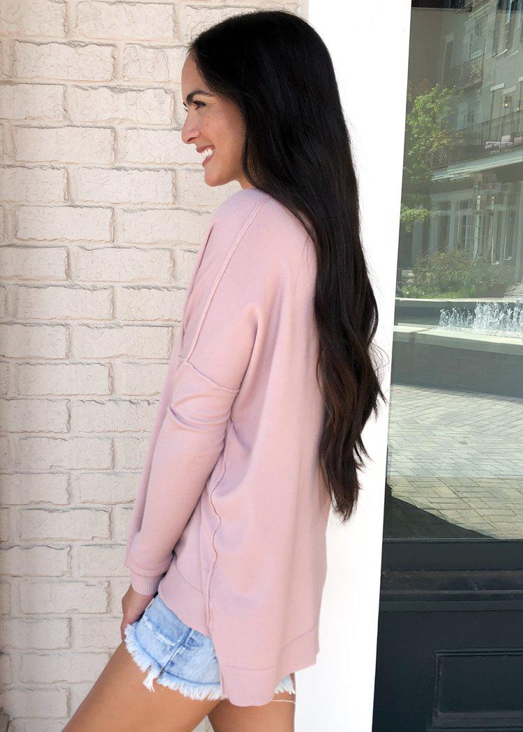 Karlie Boxy Crew Neck Sweater - Mauve-Hand In Pocket
