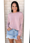 Karlie Boxy Crew Neck Sweater - Mauve-Hand In Pocket