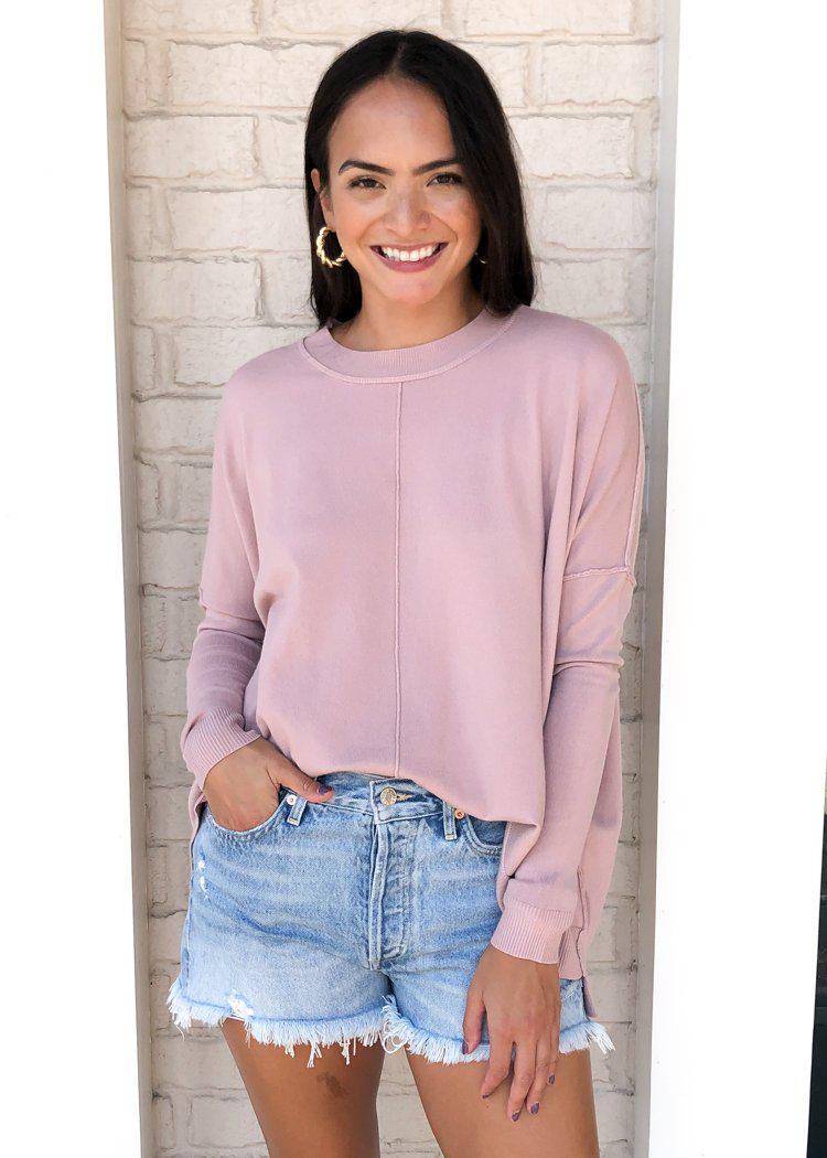 Karlie Boxy Crew Neck Sweater - Mauve-Hand In Pocket