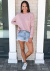 Karlie Boxy Crew Neck Sweater - Mauve-Hand In Pocket