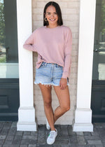 Karlie Boxy Crew Neck Sweater - Mauve-Hand In Pocket
