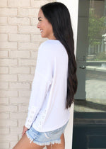 Chaser Snap Detail Ribbed Long Sleeve Tee - White-Hand In Pocket