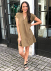 Bobi V-neck Short Sleeve Tiered Mini Dress - Grenade-Hand In Pocket