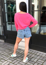 Bobi Hot Pink Cinch Waist Pullover-Hand In Pocket