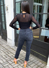 Sunnie Sheer Mesh Turtleneck Bodysuit-Hand In Pocket