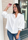 Primm Balloon Sleeve Top-White-Hand In Pocket