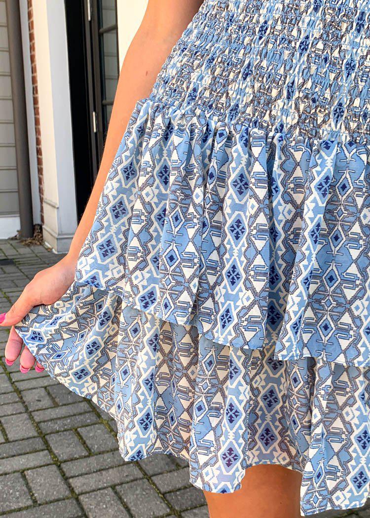 Elan Rhodes Aztec Smocked Tiered Skirt - Blue-Hand In Pocket