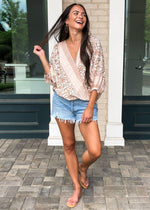 Laurel Canyon Faux Wrap Billow Sleeve Blouse - Blush Floral-Hand In Pocket
