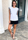 Celeste Ruffle Sleeve Tassel Detail Top - White-Hand In Pocket