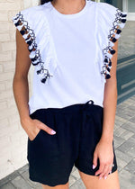 Celeste Ruffle Sleeve Tassel Detail Top - White-Hand In Pocket