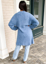 Piedras Longline Fuzzy Cardigan-Dusty Blue ***FINAL SALE***-Hand In Pocket