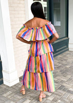 Sao Paulo Off the Shoulder Tiered Midi Dress - Multi Stripe ***FINAL SALE***-Hand In Pocket