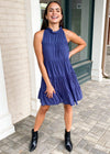 Bianca Tiered Tie Back Halter Dress-Dusty Blue-Hand In Pocket