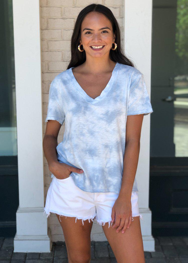 Z Supply Cotton Cloud Tie Dye Tee- Light Blue-Hand In Pocket