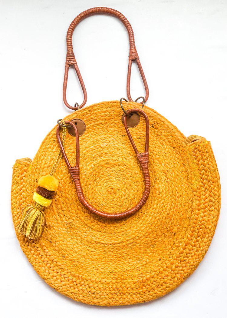 Canaria Jute Circular Bag with Wooden Handles -***FINAL SALE***-Hand In Pocket