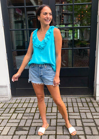 Soma Ruffle Detail Blouse - Turquoise-***FINAL SALE***-Hand In Pocket