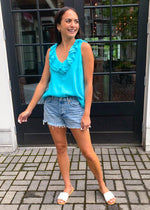 Soma Ruffle Detail Blouse - Turquoise-***FINAL SALE***-Hand In Pocket