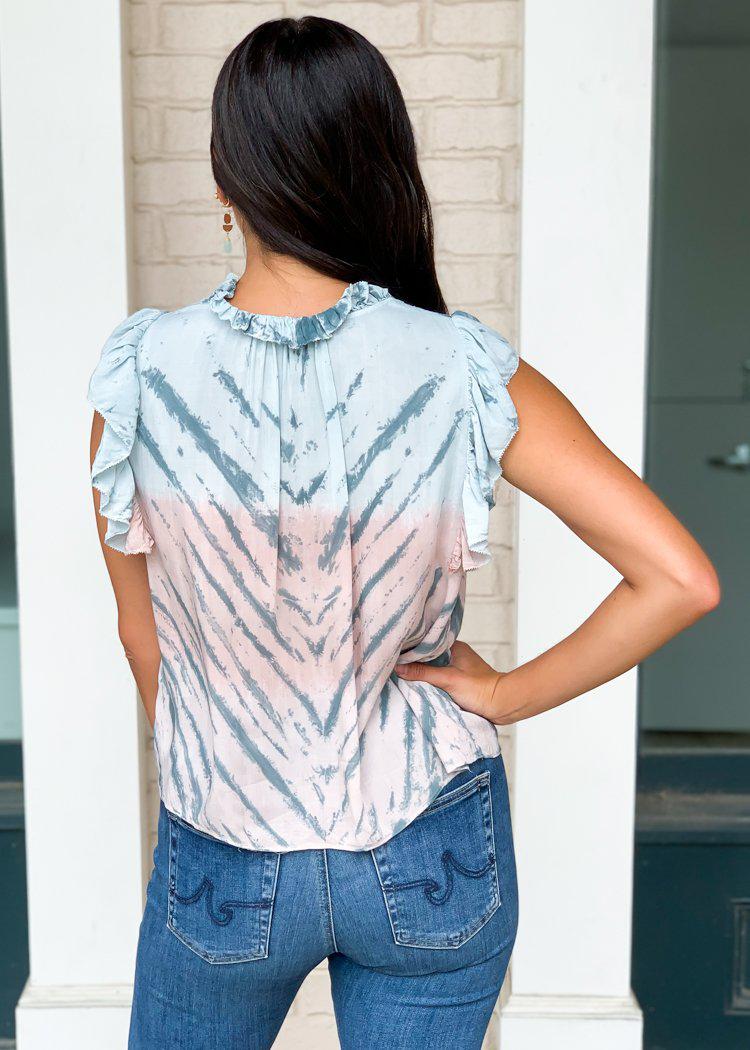 Karlie "Current" Tie Dye Print Ruffle Sleeve Blouse ***FINAL SALE***-Hand In Pocket