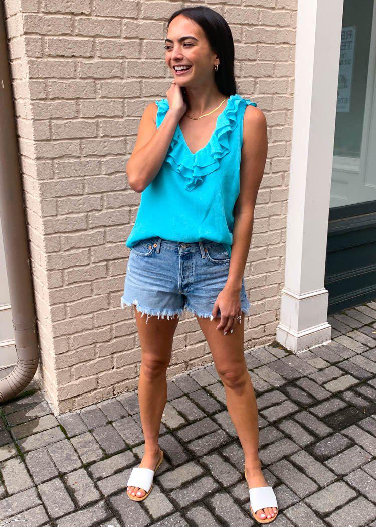 Soma Ruffle Detail Blouse - Turquoise-***FINAL SALE***-Hand In Pocket