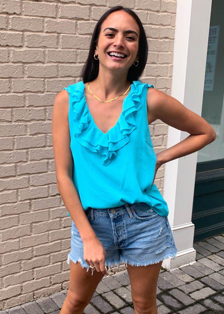 Soma Ruffle Detail Blouse - Turquoise-***FINAL SALE***-Hand In Pocket