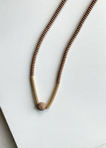 Chiclet Detailed Tan Beaded Long Pendant-Hand In Pocket