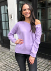 Line + Dot Favorite Off Shoulder Sweater- Lilac-Hand In Pocket