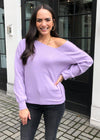 Line + Dot Favorite Off Shoulder Sweater- Lilac-Hand In Pocket